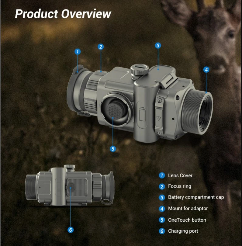 6 Color Palettes Thermal Clip on Imaging Scope Front Attachment Imager for Animal Finding