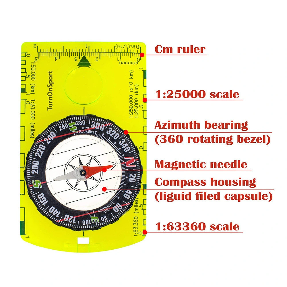 Map Compass with Adjustable Declination Handheld Orienteering Baseplate Compass for Hiking Survival Navigation Ai19161