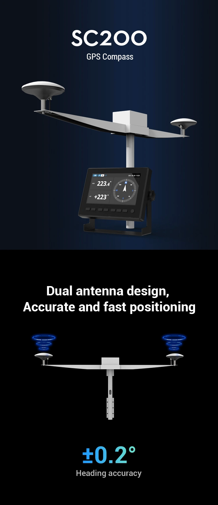 Newest GPS Marine Compass Sc200 with Exclusive Design and Active Antenna