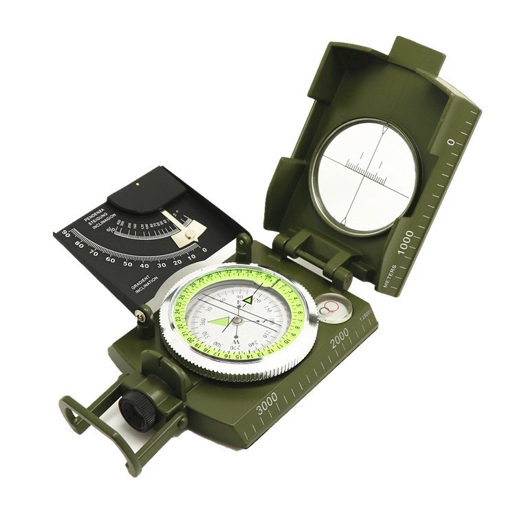 Green Multifunction Outdoor Compass with Level Slope Scale 360 Degree Luminous Turnable