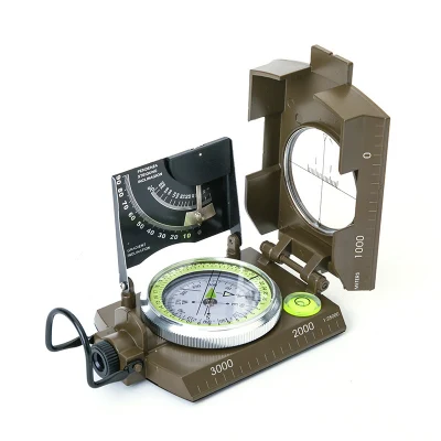 Green Multifunction Outdoor Compass with Level Slope Scale 360 Degree Luminous Turnable